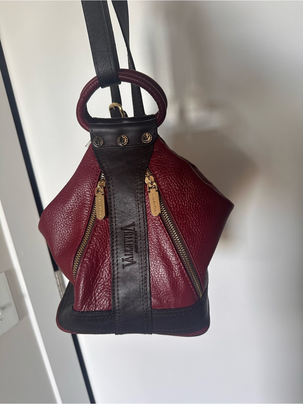 Valentina Burgundy and Black Leather Mini Crossbody Bag